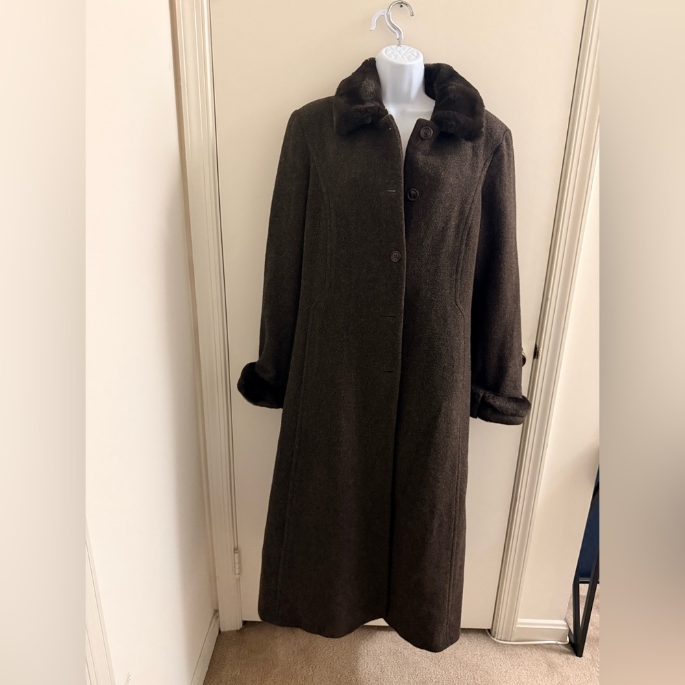 Albert Nipon Dark Brown/ Gray 100% Wool Coat